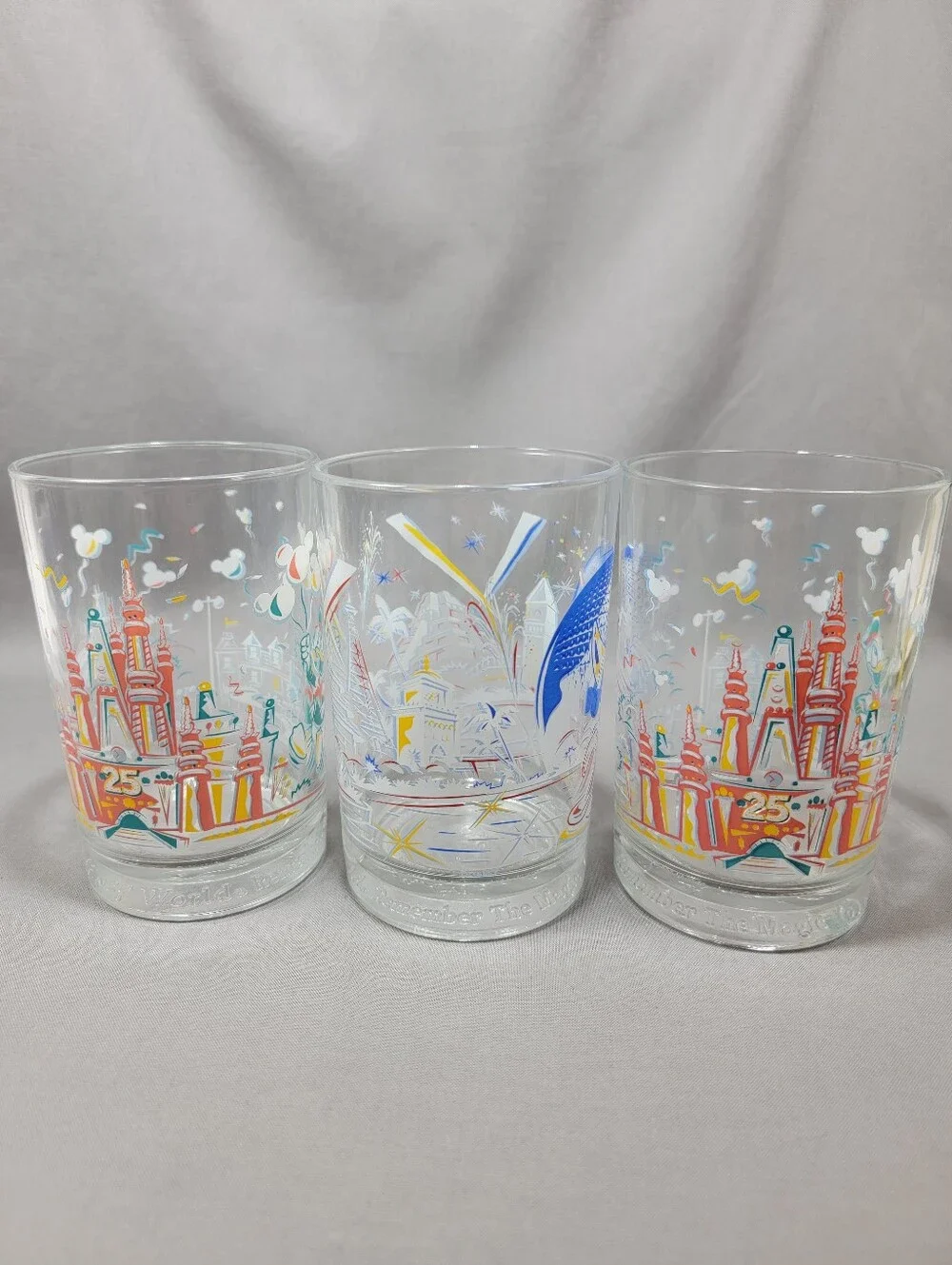 Vtg Disney Remember The Magic 25 Years McDonald's Glasses Mickey Donald Duck Lot